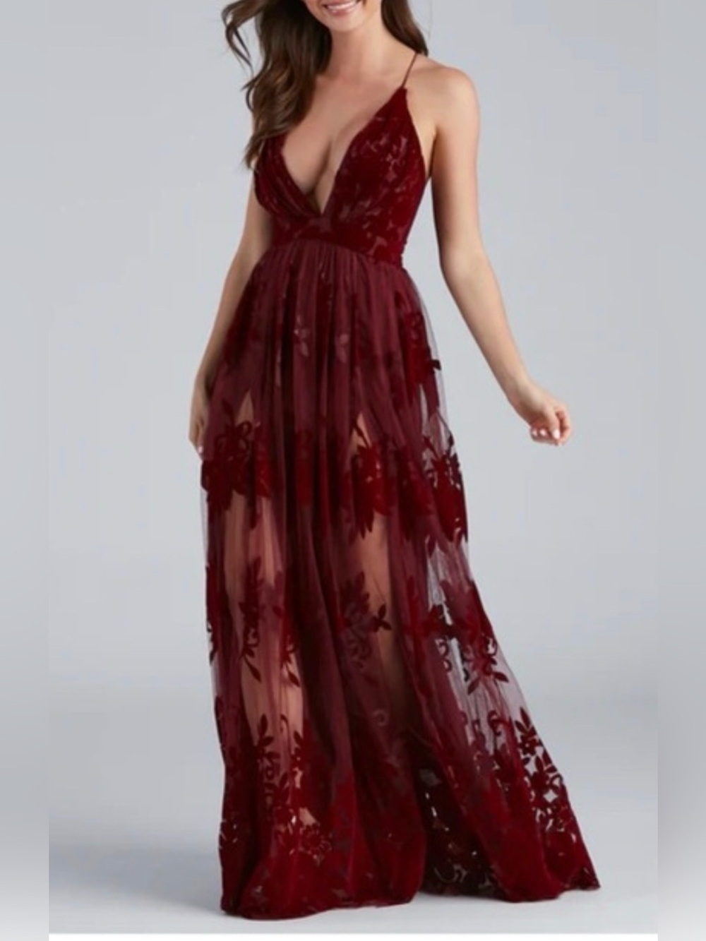 Windsor Morgan Flocked Burgundy Red Velvet Dress Formal Sz S Whimsigoth Romantic